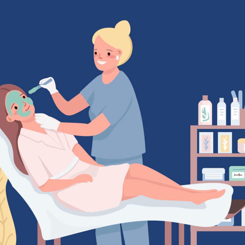 Illusztráció, amin egy kozmetikus hölgy ápolja vendége arcát. Pannon Kincstár
