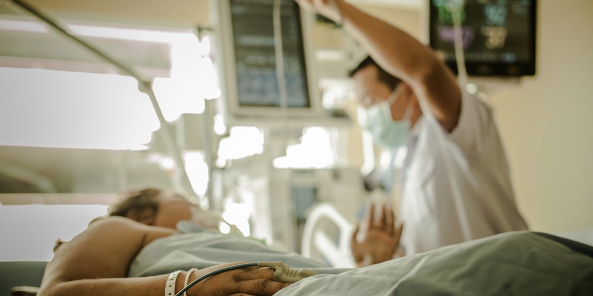 ICU room in a hospital with medical equipments and patient